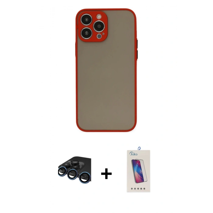 MARSİLYAN™- iPhone 15 Pro Kılıf Ahenk Çizgi Serisi - Siyah Joko 5D Cam + Raze Metal Kamera Lens - LT