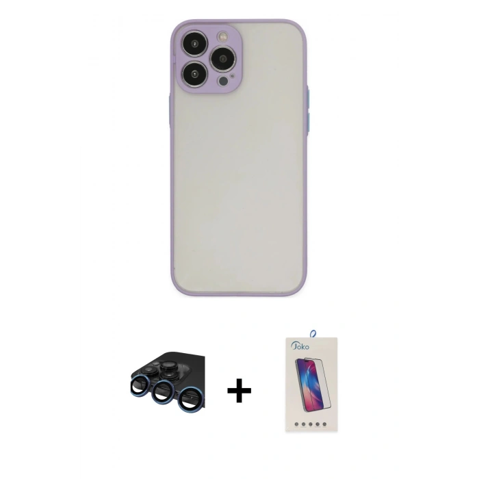 MARSİLYAN™- iPhone 15 Pro Kılıf Ahenk Çizgi Serisi - Siyah Joko 5D Cam + Raze Metal Kamera Lens - LT