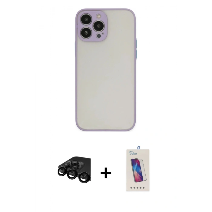 MARSİLYAN™- iPhone 15 Pro Kılıf Ahenk Çizgi Serisi - Siyah Joko 5D Cam + Raze Metal Kamera Lens - SH
