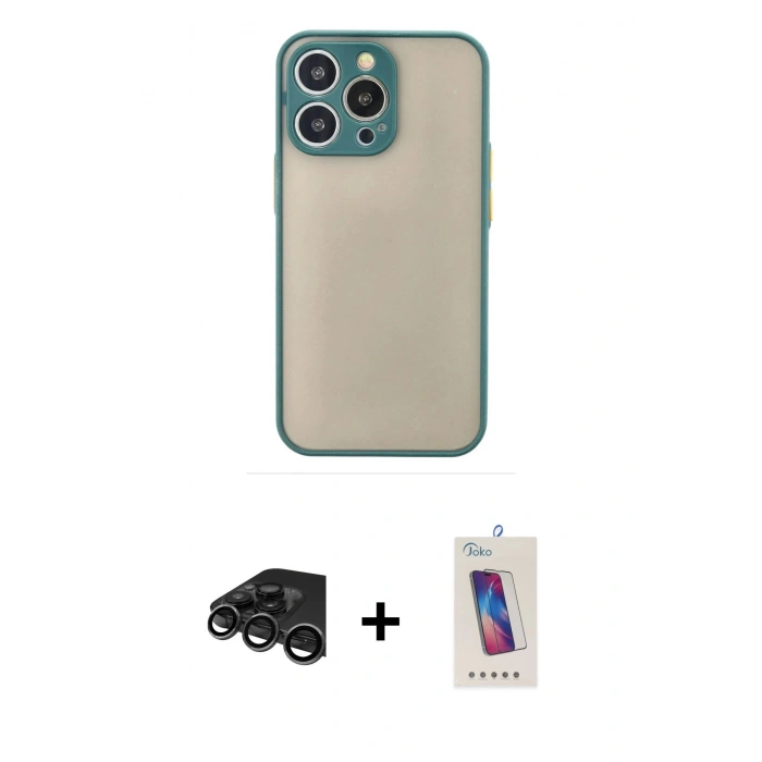 MARSİLYAN™- iPhone 15 Pro Kılıf Ahenk Çizgi Serisi - Siyah Joko 5D Cam + Raze Metal Kamera Lens - TMGI