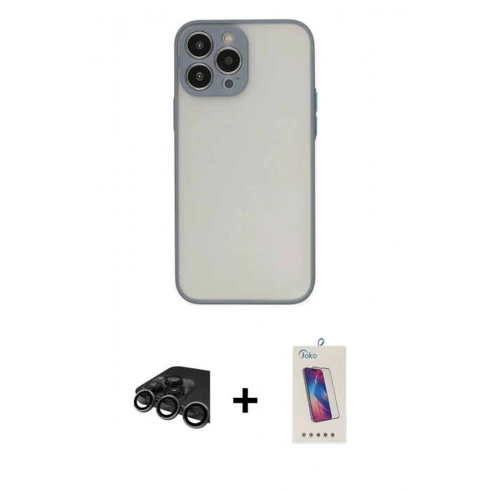 MARSİLYAN™- iPhone 15 Pro Kılıf Ahenk Çizgi Serisi - Siyah Joko 5D Cam + Raze Metal Kamera Lens - TMGI