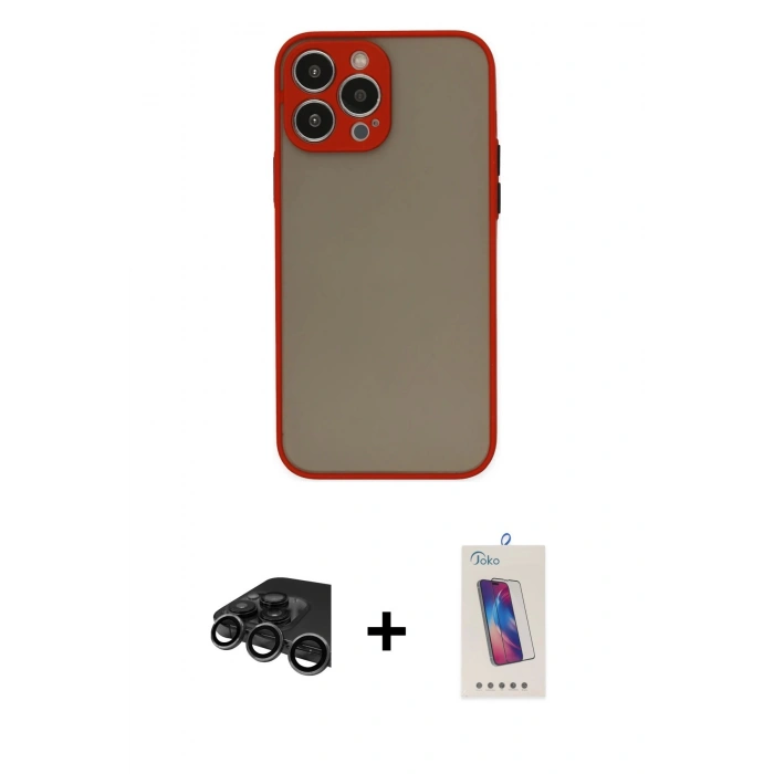 MARSİLYAN™- iPhone 15 Pro Kılıf Ahenk Çizgi Serisi - Siyah Joko 5D Cam + Raze Metal Kamera Lens - TMGI