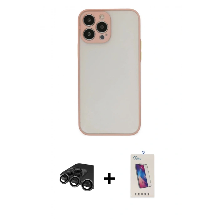 MARSİLYAN™- iPhone 15 Pro Kılıf Ahenk Çizgi Serisi - Siyah Joko 5D Cam + Raze Metal Kamera Lens - TMGI