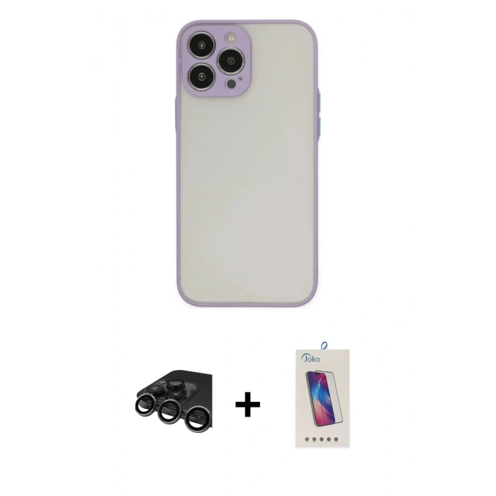 MARSİLYAN™- iPhone 15 Pro Kılıf Ahenk Çizgi Serisi - Siyah Joko 5D Cam + Raze Metal Kamera Lens - TMGI