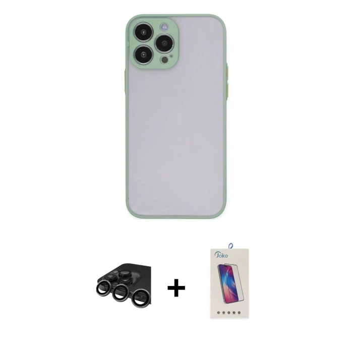 MARSİLYAN™- iPhone 15 Pro Kılıf Ahenk Çizgi Serisi - Siyah Joko 5D Cam + Raze Metal Kamera Lens - TMGI