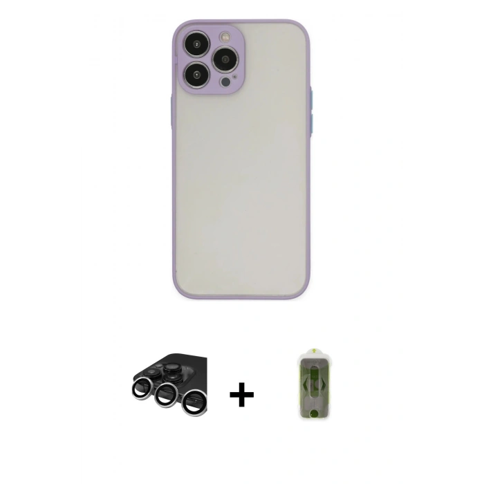 MARSİLYAN™- iPhone 15 Pro Kılıf Ahenk Çizgi Serisi - Siyah Joko Magic 5D Hayalet Cam + Raze Metal Kamera Lens - GS