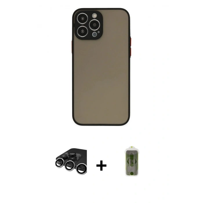 MARSİLYAN™- iPhone 15 Pro Kılıf Ahenk Çizgi Serisi - Siyah Joko Magic 5D Hayalet Cam + Raze Metal Kamera Lens - GS