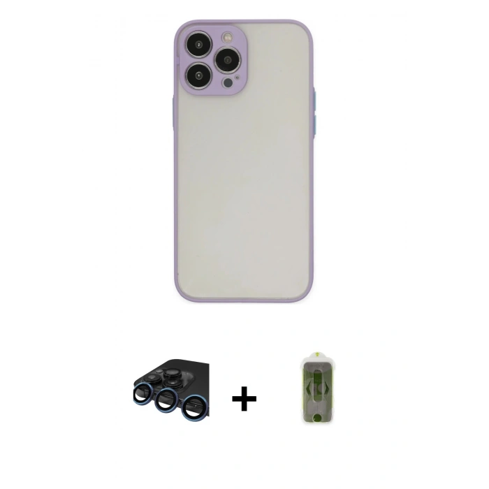 MARSİLYAN™- iPhone 15 Pro Kılıf Ahenk Çizgi Serisi - Siyah Joko Magic 5D Hayalet Cam + Raze Metal Kamera Lens - LT