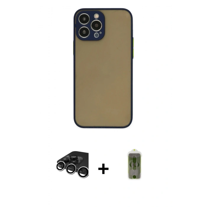 MARSİLYAN™- iPhone 15 Pro Kılıf Ahenk Çizgi Serisi - Siyah Joko Magic 5D Hayalet Cam + Raze Metal Kamera Lens - GS