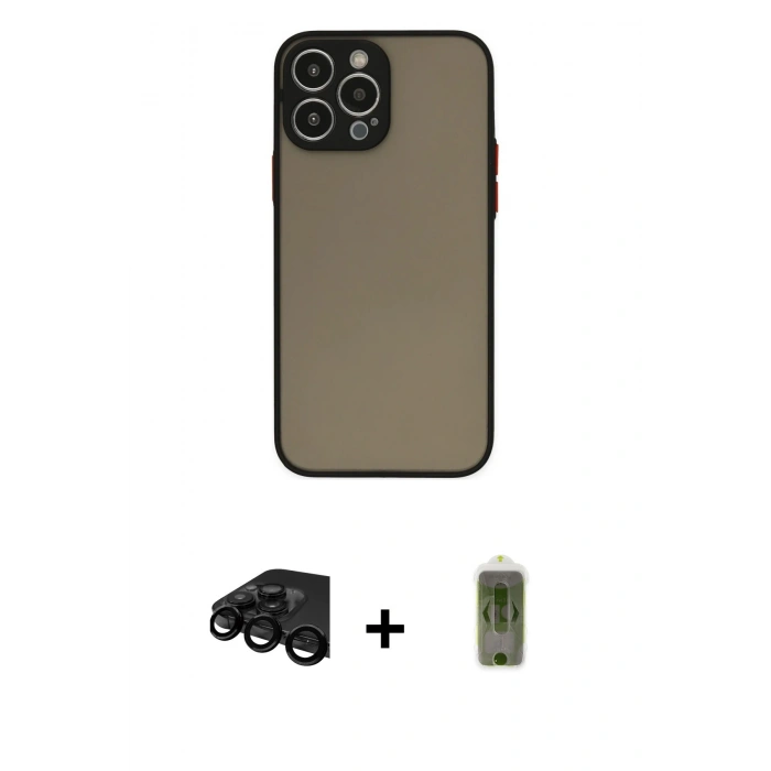 MARSİLYAN™- iPhone 15 Pro Kılıf Ahenk Çizgi Serisi - Siyah Joko Magic 5D Hayalet Cam + Raze Metal Kamera Lens - SH