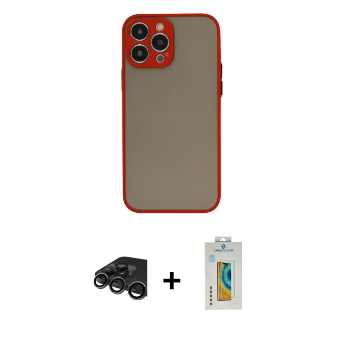 MARSİLYAN™- iPhone 15 Pro Kılıf Ahenk Çizgi Serisi - Siyah Polymer Nano Ekran Koruyucu + Titanyum Gri Raze Metal Kamera Lens