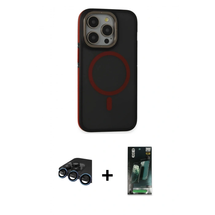 MARSİLYAN™- iPhone 15 Pro Kılıf Ahenk Form Serisi - Şeffaf 360 Full Body Arka Koruyucu + Raze Metal Kamera Lens - LT