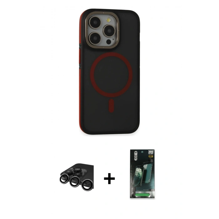 MARSİLYAN™- iPhone 15 Pro Kılıf Ahenk Form Serisi - Şeffaf 360 Full Body Arka Koruyucu + Raze Metal Kamera Lens - TMGI
