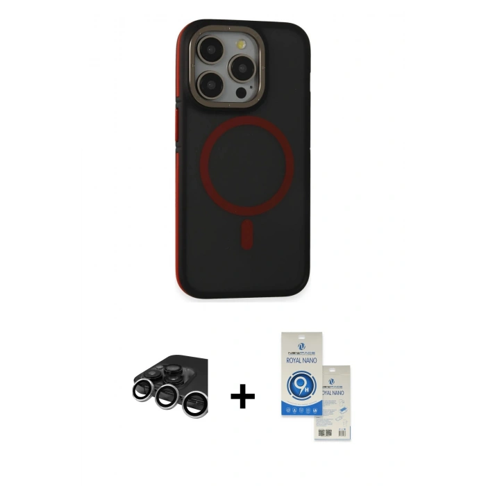 MARSİLYAN™- iPhone 15 Pro Kılıf Ahenk Form Serisi - Şeffaf Royal Nano Ekran Koruyucu + Raze Metal Kamera Lens - GS