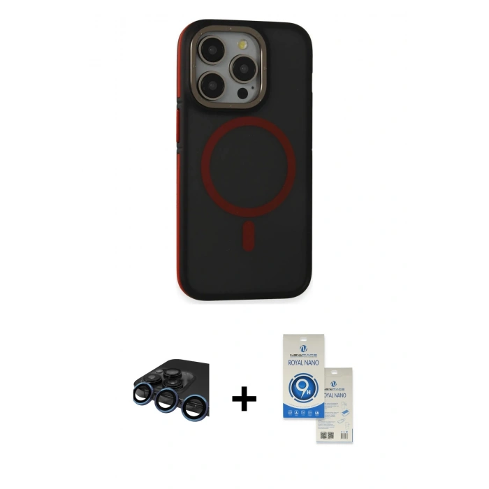 MARSİLYAN™- iPhone 15 Pro Kılıf Ahenk Form Serisi - Şeffaf Royal Nano Ekran Koruyucu + Raze Metal Kamera Lens - LT
