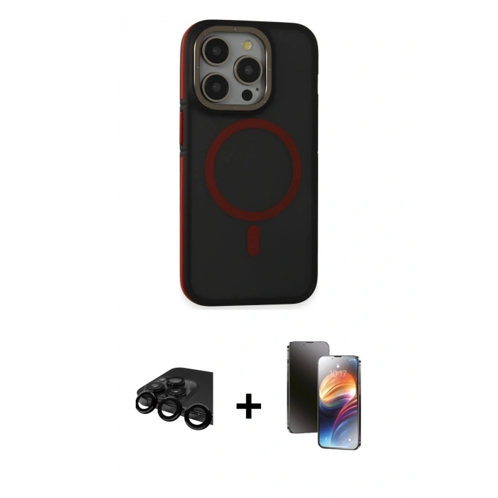 MARSİLYAN™- iPhone 15 Pro Kılıf Ahenk Form Serisi - Siyah 3D Antistatik Mat Seramik Nano Ekran Koruyucu + Raze Metal Kamera Lens - SH