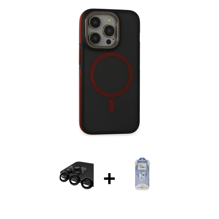 MARSİLYAN™- iPhone 15 Pro Kılıf Ahenk Form Serisi - Siyah Joko Magic 5D Cam + Raze Metal Kamera Lens - SH