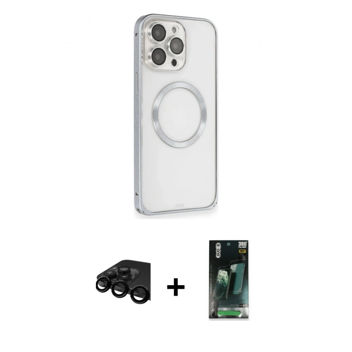 MARSİLYAN™- iPhone 15 Pro Kılıf Ahenk Işık Serisi - Siyah 360 Mat Full Body Arka Koruyucu + Raze Metal Kamera Lens - SH