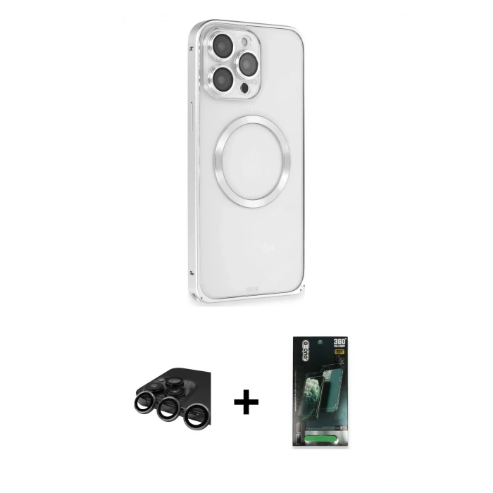 MARSİLYAN™- iPhone 15 Pro Kılıf Ahenk Işık Serisi - Siyah 360 Mat Full Body Arka Koruyucu + Raze Metal Kamera Lens - TMGI