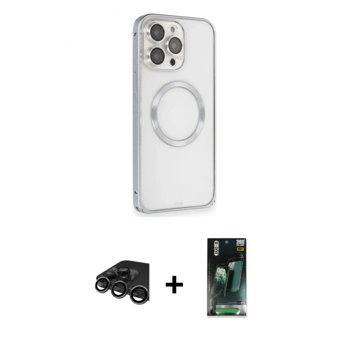 MARSİLYAN™- iPhone 15 Pro Kılıf Ahenk Işık Serisi - Siyah 360 Mat Full Body Arka Koruyucu + Raze Metal Kamera Lens - TMGI
