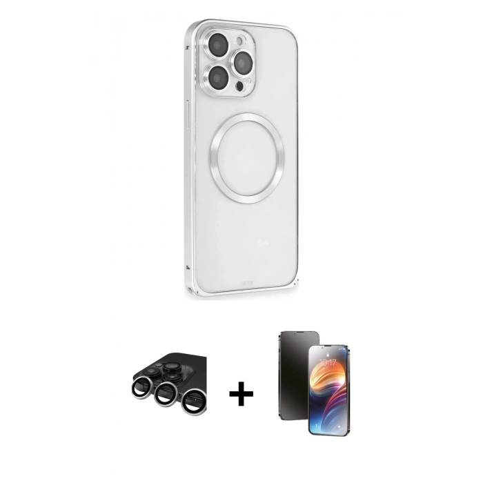 MARSİLYAN™- iPhone 15 Pro Kılıf Ahenk Işık Serisi - Siyah 3D Antistatik Mat Seramik Nano Ekran Koruyucu + Raze Metal Kamera Lens - GS