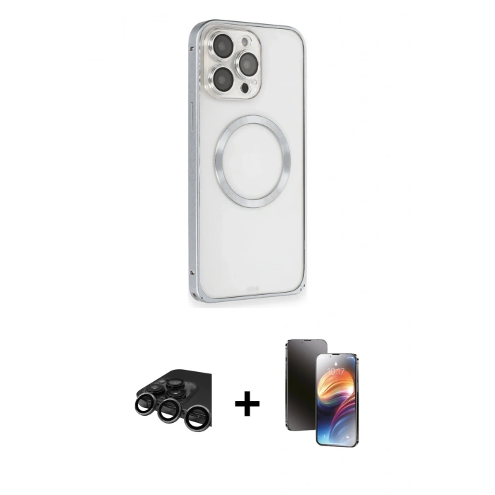 MARSİLYAN™- iPhone 15 Pro Kılıf Ahenk Işık Serisi - Siyah 3D Antistatik Mat Seramik Nano Ekran Koruyucu + Raze Metal Kamera Lens - TMGI