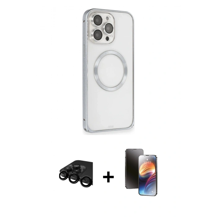 MARSİLYAN™- iPhone 15 Pro Kılıf Ahenk Işık Serisi - Siyah 3D Antistatik Mat Seramik Nano Ekran Koruyucu + Raze Metal Kamera Lens - SH