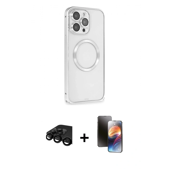 MARSİLYAN™- iPhone 15 Pro Kılıf Ahenk Işık Serisi - Siyah 3D Antistatik Mat Seramik Nano Ekran Koruyucu + Raze Metal Kamera Lens - SH