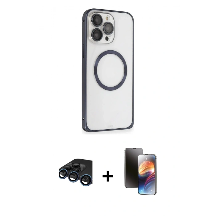 MARSİLYAN™- iPhone 15 Pro Kılıf Ahenk Işık Serisi - Siyah 3D Antistatik Mat Seramik Nano Ekran Koruyucu + Raze Metal Kamera Lens - LT