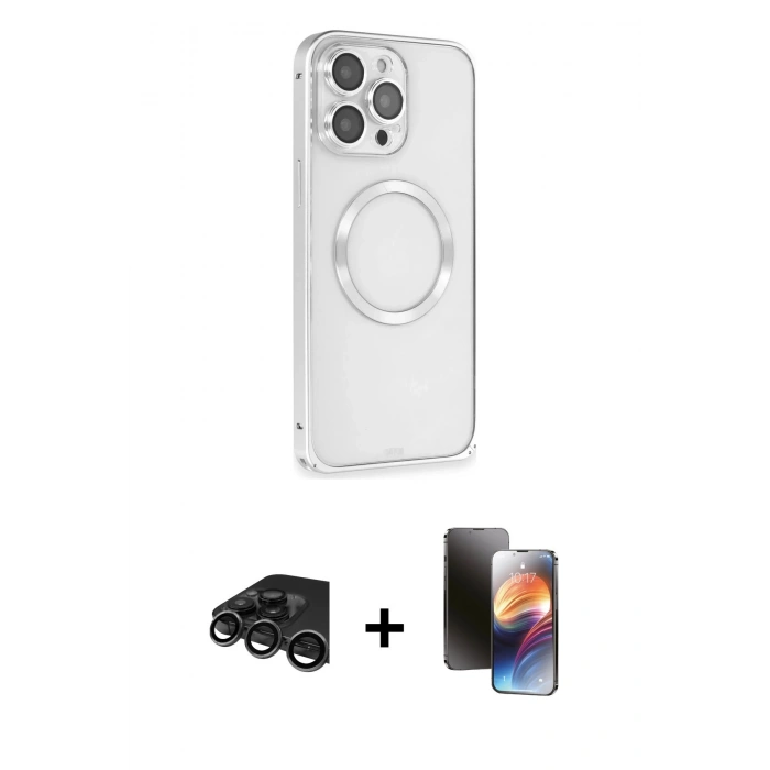 MARSİLYAN™- iPhone 15 Pro Kılıf Ahenk Işık Serisi - Siyah 3D Antistatik Mat Seramik Nano Ekran Koruyucu + Raze Metal Kamera Lens - TMGI