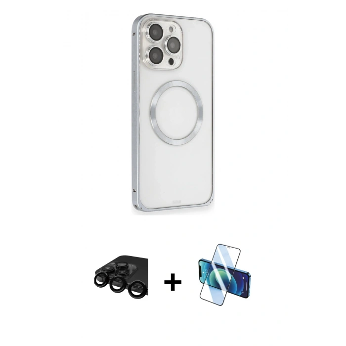 MARSİLYAN™- iPhone 15 Pro Kılıf Ahenk Işık Serisi - Siyah 3D Antistatik Seramik Nano Ekran Koruyucu + Raze Metal Kamera Lens - SH