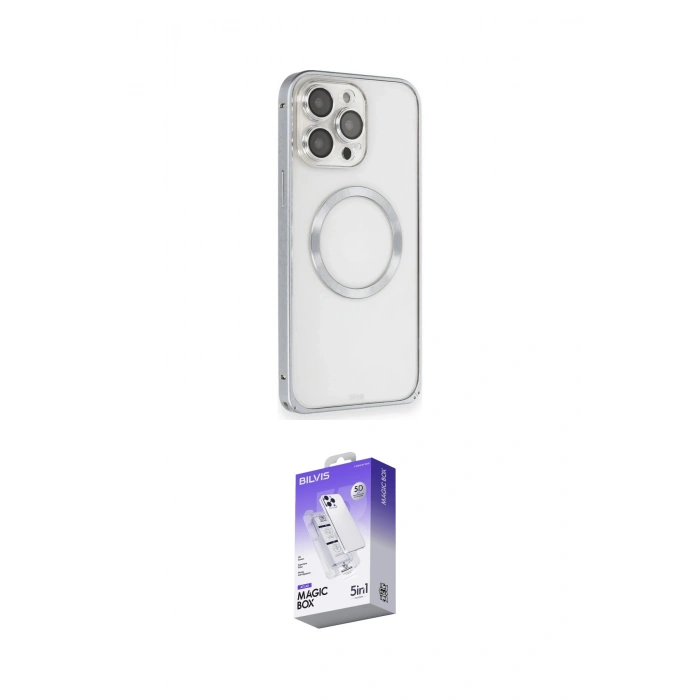 MARSİLYAN™- iPhone 15 Pro Kılıf Ahenk Işık Serisi - Siyah Bilvis 5in1 3D Magic Cam Ekran Koruyucu