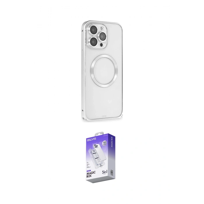 MARSİLYAN™- iPhone 15 Pro Kılıf Ahenk Işık Serisi - Siyah Bilvis 5in1 3D Magic Cam Ekran Koruyucu