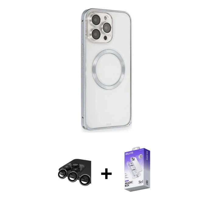 MARSİLYAN™- iPhone 15 Pro Kılıf Ahenk Işık Serisi - Siyah Bilvis 5in1 3D Magic Cam Ekran Koruyucu + Raze Metal Kamera Lens - TMGI