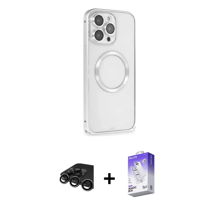 MARSİLYAN™- iPhone 15 Pro Kılıf Ahenk Işık Serisi - Siyah Bilvis 5in1 3D Magic Cam Ekran Koruyucu + Raze Metal Kamera Lens - TMGI