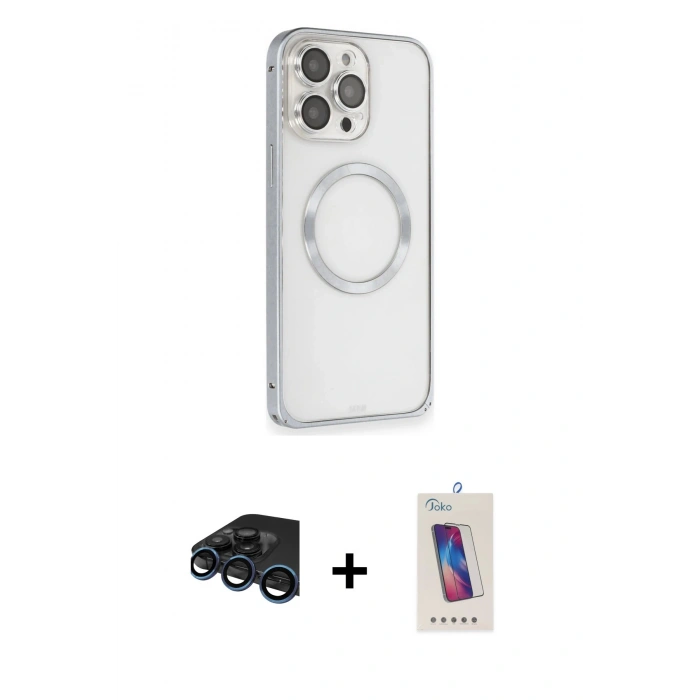 MARSİLYAN™- iPhone 15 Pro Kılıf Ahenk Işık Serisi - Siyah Joko 5D Cam + Raze Metal Kamera Lens - LT