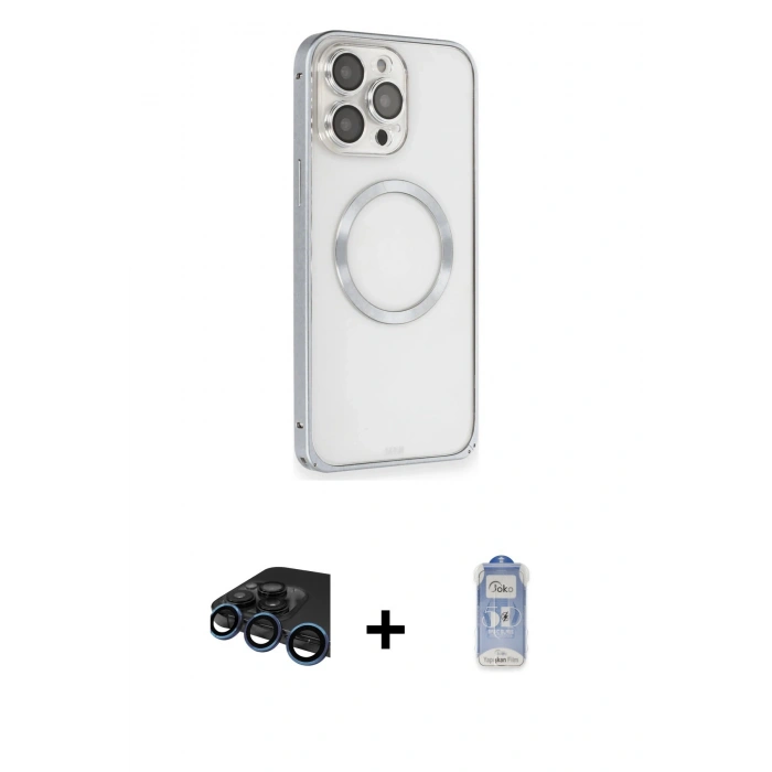 MARSİLYAN™- iPhone 15 Pro Kılıf Ahenk Işık Serisi - Siyah Joko Magic 5D Cam + Raze Metal Kamera Lens - LT