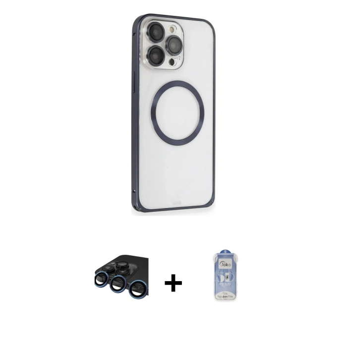 MARSİLYAN™- iPhone 15 Pro Kılıf Ahenk Işık Serisi - Siyah Joko Magic 5D Cam + Raze Metal Kamera Lens - LT