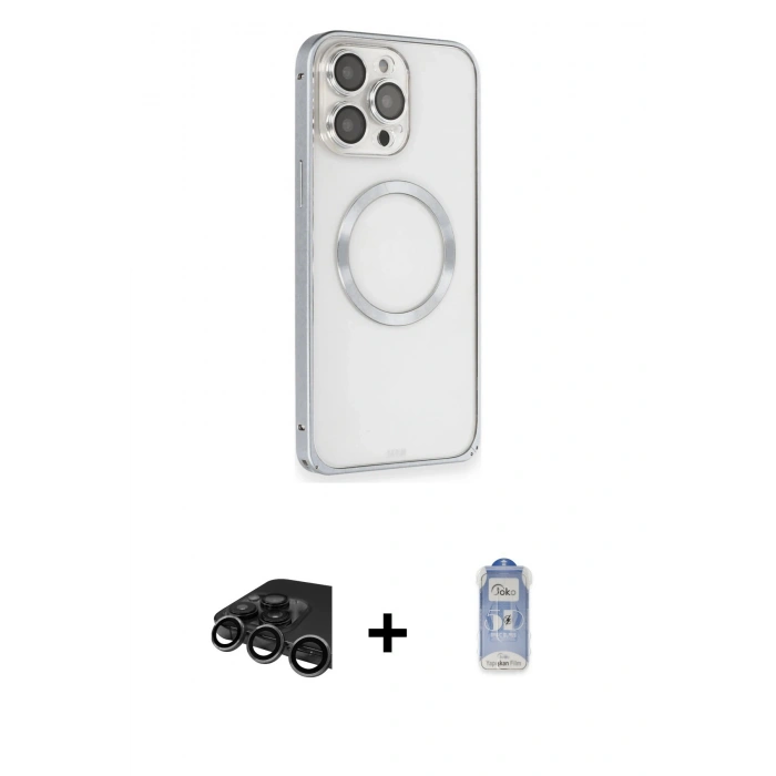 MARSİLYAN™- iPhone 15 Pro Kılıf Ahenk Işık Serisi - Siyah Joko Magic 5D Cam + Raze Metal Kamera Lens - TMGI