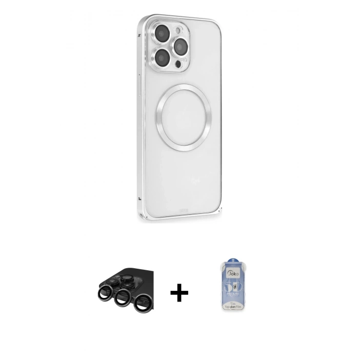 MARSİLYAN™- iPhone 15 Pro Kılıf Ahenk Işık Serisi - Siyah Joko Magic 5D Cam + Raze Metal Kamera Lens - TMGI