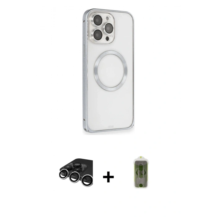 MARSİLYAN™- iPhone 15 Pro Kılıf Ahenk Işık Serisi - Siyah Joko Magic 5D Hayalet Cam + Raze Metal Kamera Lens - GS