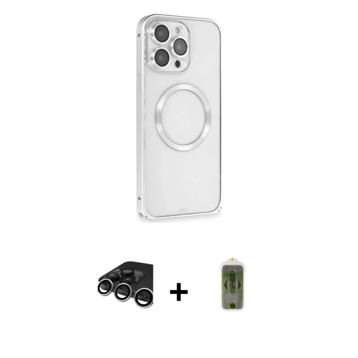 MARSİLYAN™- iPhone 15 Pro Kılıf Ahenk Işık Serisi - Siyah Joko Magic 5D Hayalet Cam + Raze Metal Kamera Lens - GS