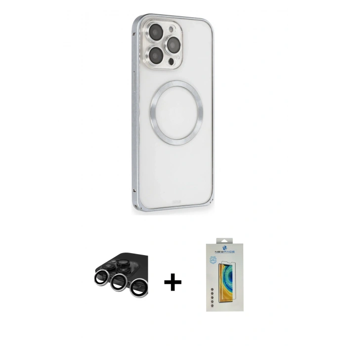 MARSİLYAN™- iPhone 15 Pro Kılıf Ahenk Işık Serisi - Siyah Polymer Nano Ekran Koruyucu + Raze Metal Kamera Lens - GS