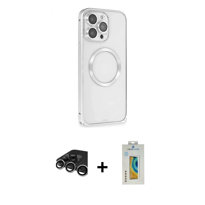 MARSİLYAN™- iPhone 15 Pro Kılıf Ahenk Işık Serisi - Siyah Polymer Nano Ekran Koruyucu + Raze Metal Kamera Lens - GS