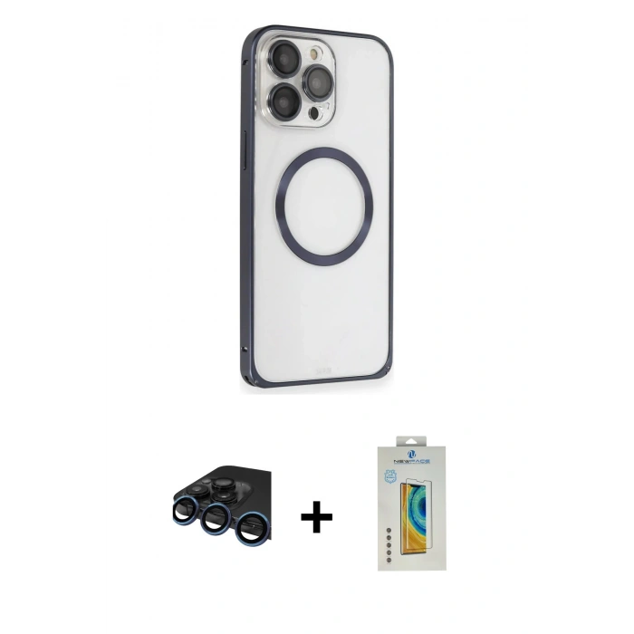 MARSİLYAN™- iPhone 15 Pro Kılıf Ahenk Işık Serisi - Siyah Polymer Nano Ekran Koruyucu + Raze Metal Kamera Lens - LT