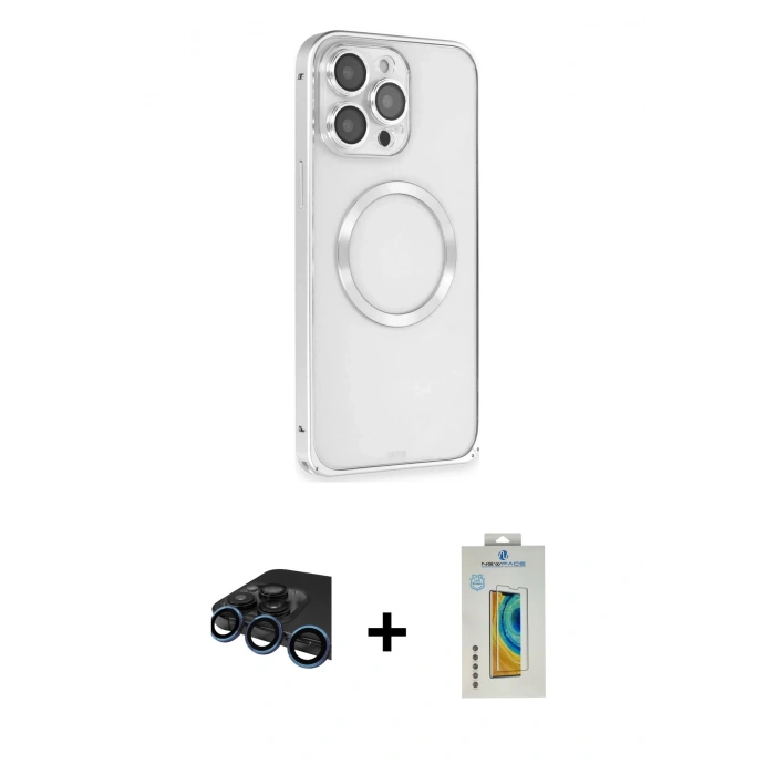 MARSİLYAN™- iPhone 15 Pro Kılıf Ahenk Işık Serisi - Siyah Polymer Nano Ekran Koruyucu + Raze Metal Kamera Lens - LT