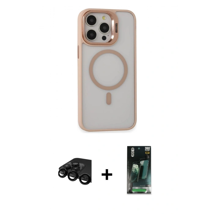 MARSİLYAN™- iPhone 15 Pro Kılıf Ahenk Klasik Özel Seri - Şeffaf 360 Full Body Arka Koruyucu + Raze Metal Kamera Lens - SH