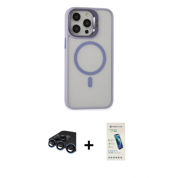MARSİLYAN™- iPhone 15 Pro Kılıf Ahenk Klasik Özel Seri - Şeffaf Pasifik Cam Ekran Koruyucu + Raze Metal Kamera Lens - LT