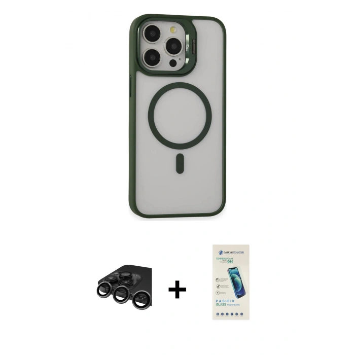 MARSİLYAN™- iPhone 15 Pro Kılıf Ahenk Klasik Özel Seri - Şeffaf Pasifik Cam Ekran Koruyucu + Raze Metal Kamera Lens - TMGI