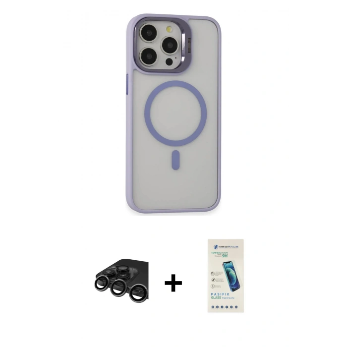 MARSİLYAN™- iPhone 15 Pro Kılıf Ahenk Klasik Özel Seri - Şeffaf Pasifik Cam Ekran Koruyucu + Raze Metal Kamera Lens - TMGI
